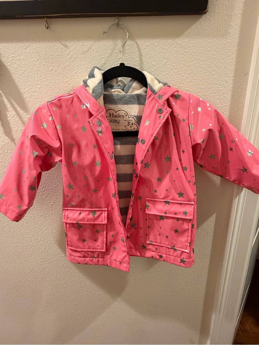 Hatley Pink Star Metallic-Print Kids Raincoat - 3T